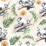 Koala et feuillage fond beige