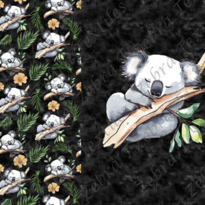 Koala et feuillage fond noir Panneau doudou