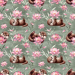 Loutre et lotus fond feuillage