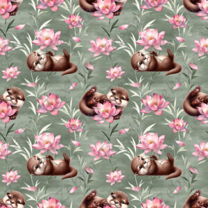 Loutre et lotus fond feuillage