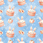 Macaron lapin aux pêches fond bleu