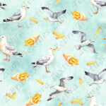 Mouette et frite fond aqua