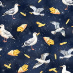 Mouette et frite fond bleu étoilé
