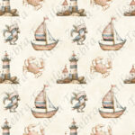 Oiseau pirate et bateau fond crème