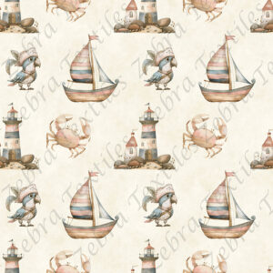 Oiseau pirate et bateau fond crème