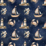 Oiseau pirate et bateau fond étoilé