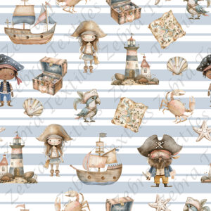 Pirate et coquillage fond rayé