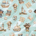 Pirate et coquillage fond sarcelle