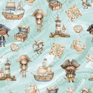 Pirate et coquillage fond sarcelle