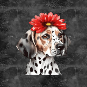 Tête 2 dalmatien floral rouge fond noir