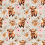 Vache Highland floral boho fond lin