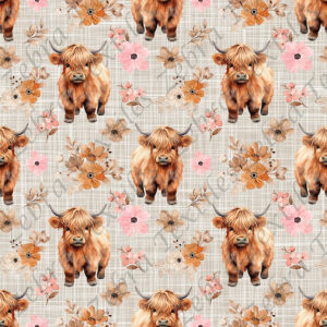 Vache Highland floral boho fond lin