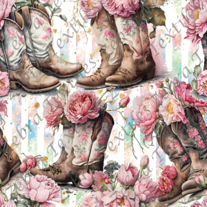 Botte de cowboy floral fond rayé