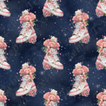 Chaussure rose floral fond bleu étoilé