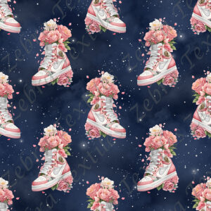 Chaussure rose floral fond bleu étoilé