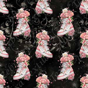 Chaussure rose floral fond noir