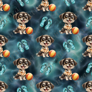 Chien et ballon de plage fond aqua