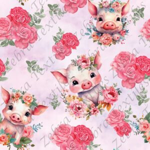 Cochon et fleur rosé fond mauve