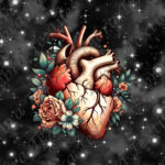 Coeur floral fond étoilé