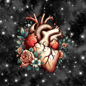 Coeur floral fond étoilé