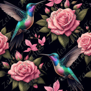 Colibri coloré avec rose fond noir