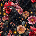 Coq noir et fleur