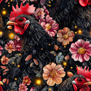 Coq noir et fleur