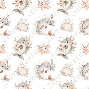 Dauphin et coquillage floral fond blanc