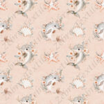 Dauphin et coquillage floral fond rose