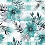 Floral aqua fond plaid