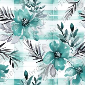 Floral aqua fond plaid
