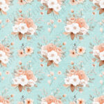 Floral pêche et menthe fond aqua