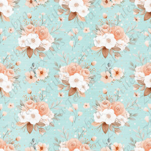 Floral pêche et menthe fond aqua