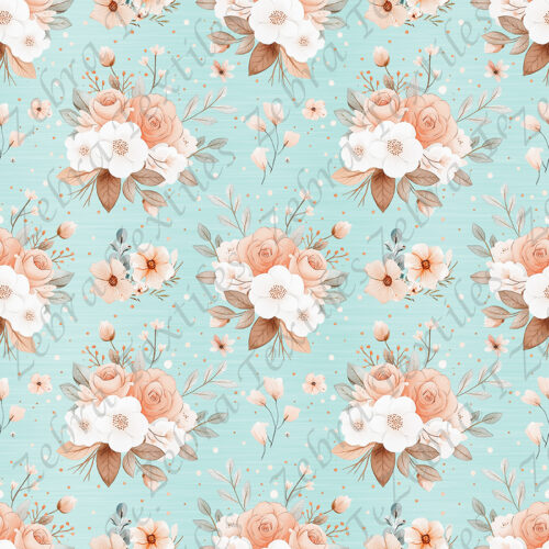 Floral pêche et menthe fond aqua