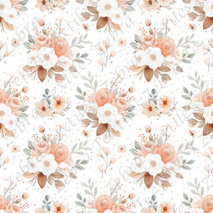 Floral pêche et menthe fond blanc