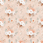Floral pêche et menthe fond rosé