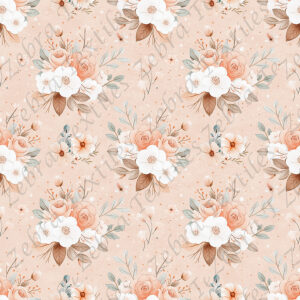 Floral pêche et menthe fond rosé