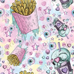 Frite gothique pastel fond nuageux