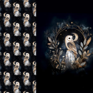 Hibou et cristaux fond noir Panneau doudou
