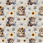 Hibou et tournesol fond lin