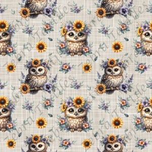 Hibou et tournesol fond lin