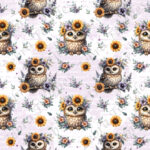 Hibou et tournesol fond mauve