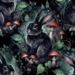 Lapin noir et champignon fond noir