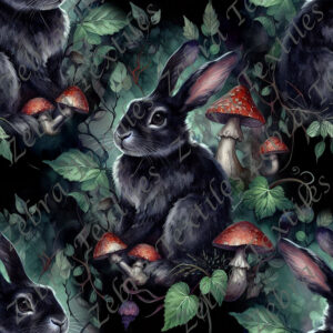 Lapin noir et champignon fond noir