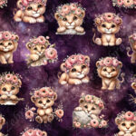 Lion et fleur rosé fond nébuleuse