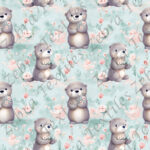 Loutre floral rose fond sarcelle