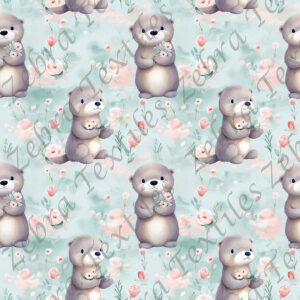 Loutre floral rose fond sarcelle