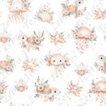 Méduse et tortue floral fond blanc