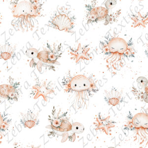 Méduse et tortue floral fond blanc