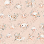 Méduse et tortue floral fond rosé